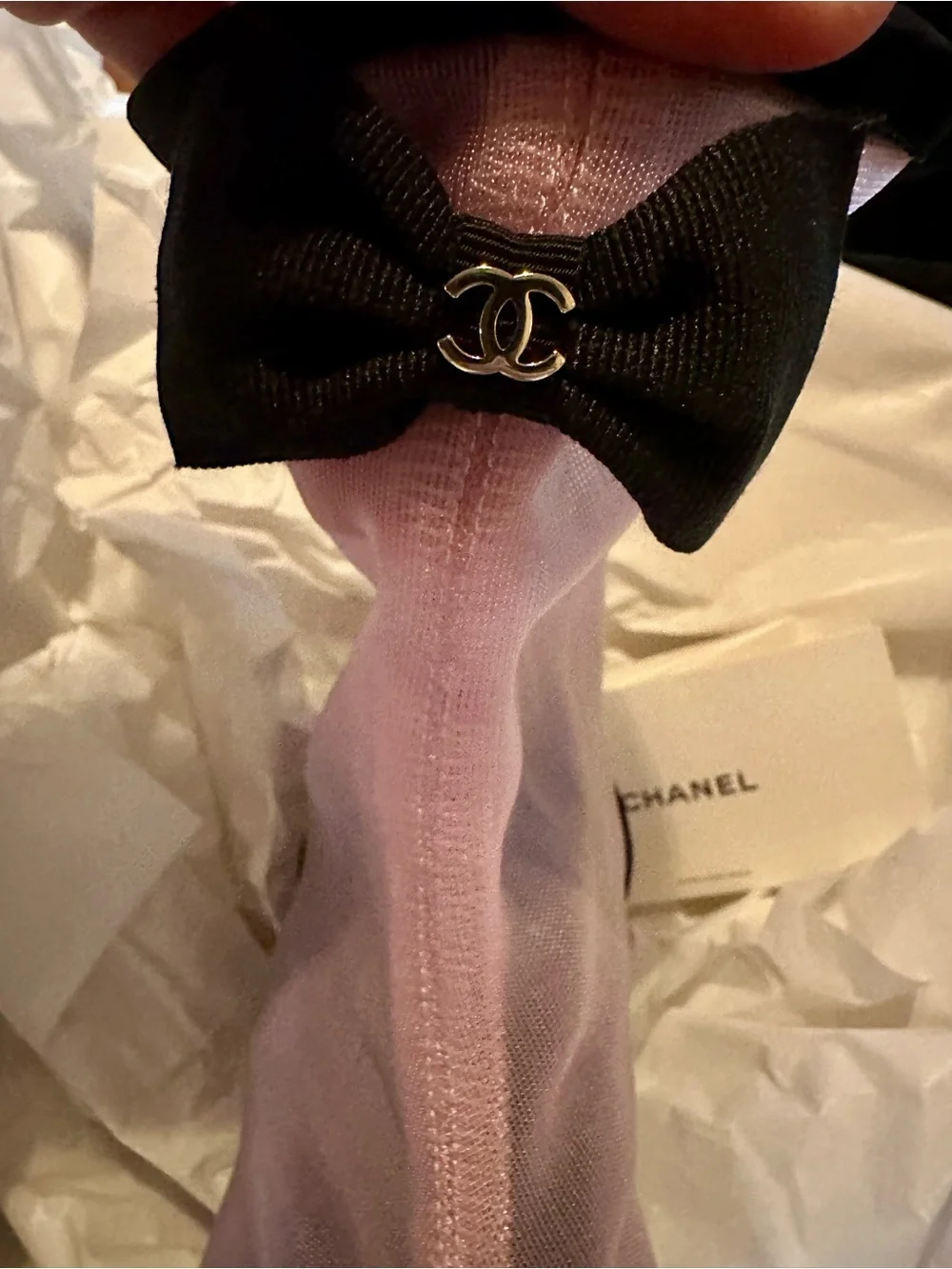 CHANEL Pink and Black Mesh Ankle Boots with Grosgrain Trim
